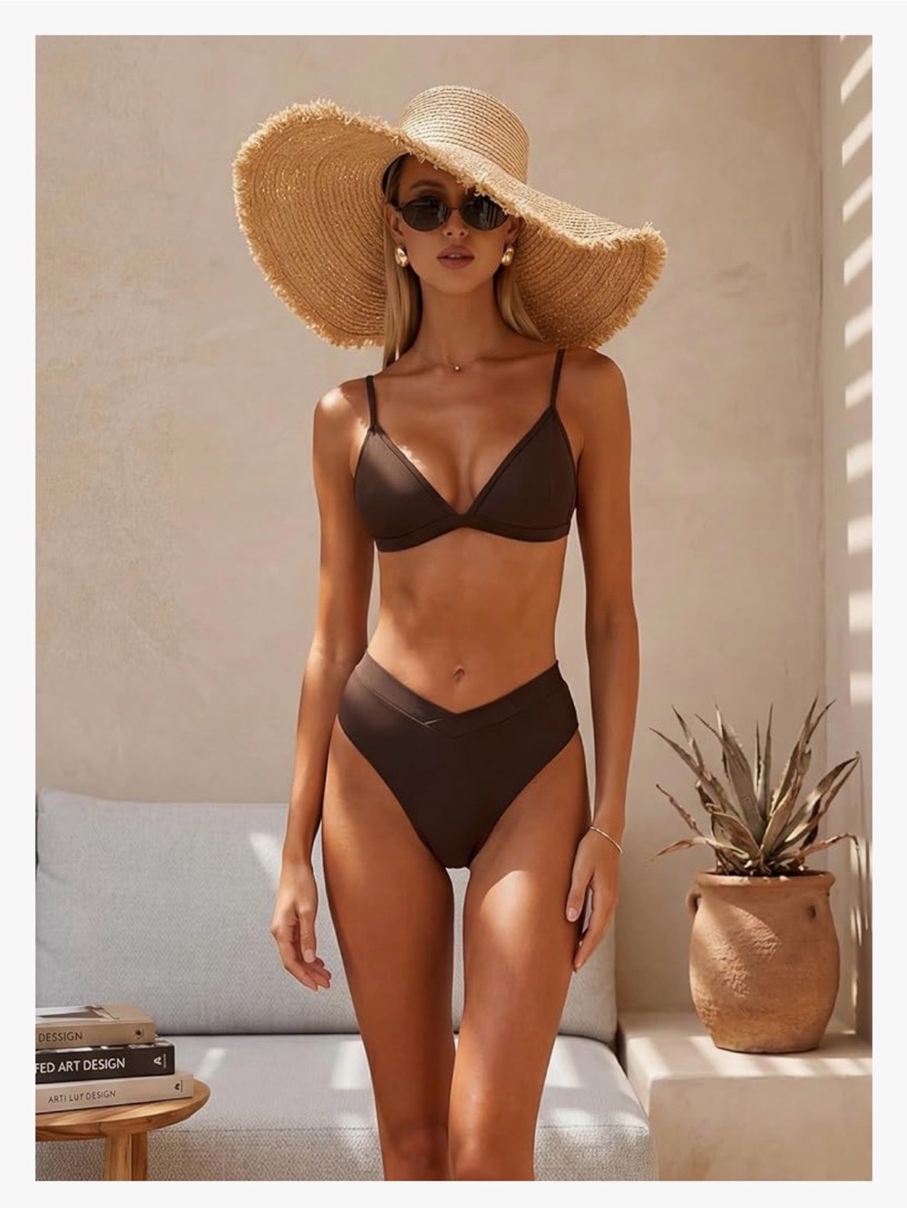 Suuksess Women’s V-Neck Brown Bikini Set - Classic Two-Piece Swimwear | size M